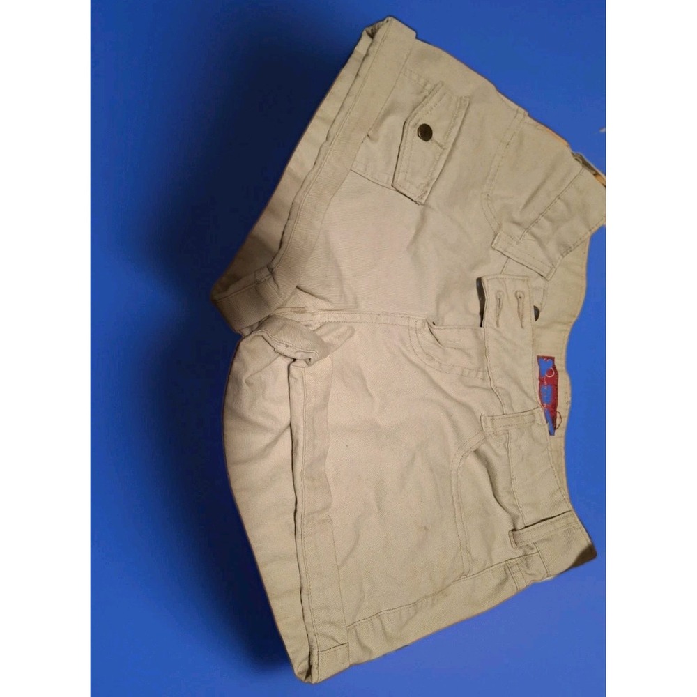 SO Juniors Size 1 Shortie Shorts Tan Khaki Cuffed Stretch Casual Low Rise